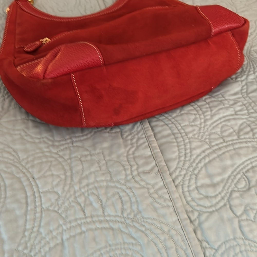 J. McLaughlin Red Suede Bag Leather Braided Handles RARE All Red - Picture 9 of 16